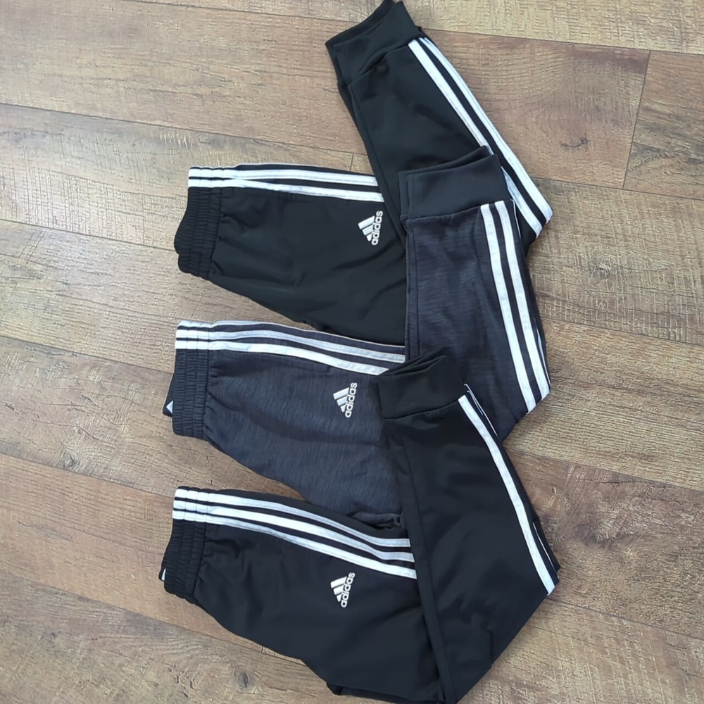 3 pairs of boys Adidas jogger pants.  Size 8 (small)  2 black 1 grey